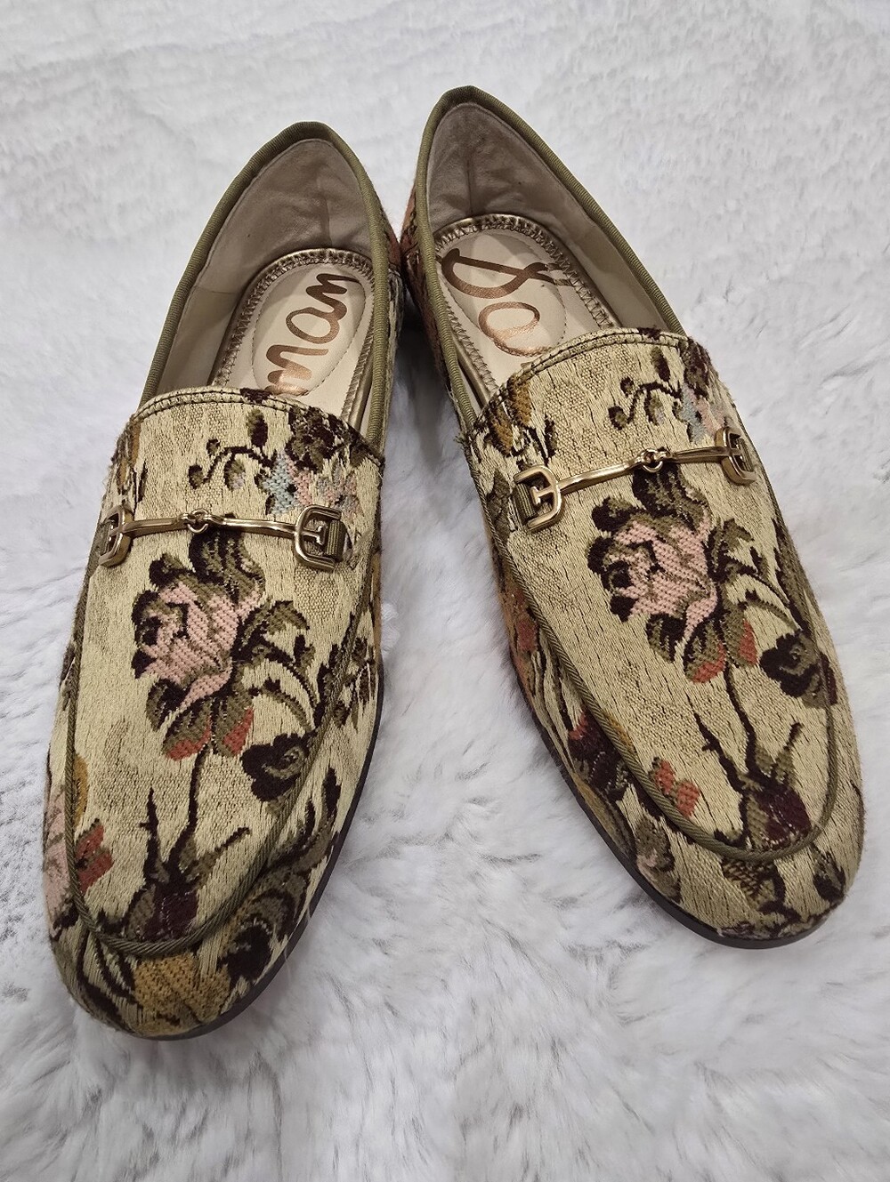 Sam Edelman Olive Floral Tapestry Loafers with Red Accents - Picture 9 of 9